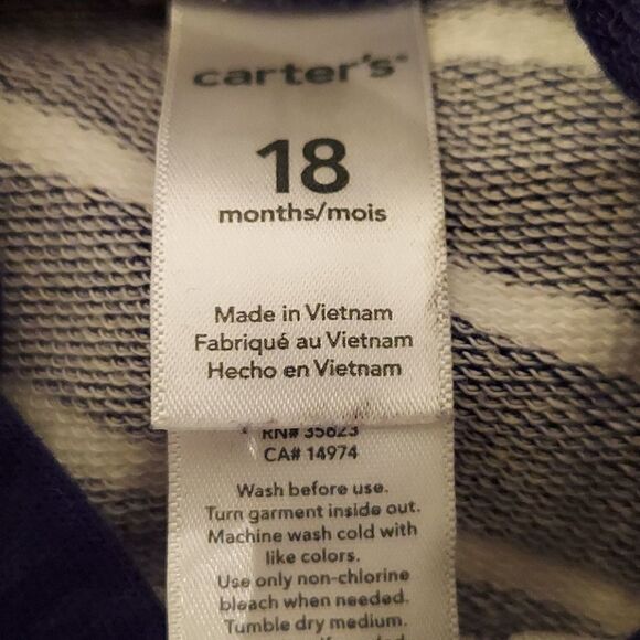 Carter's Navy Blue Striped Hooded Jumpsuit 18M - Picture 2 of 2